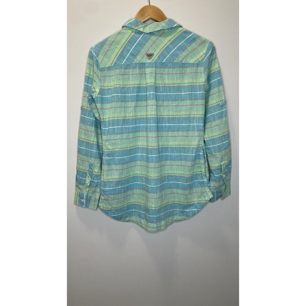 Columbia Plaid Shirt 1/4 Button Pocket Long Roll Tab Sleeves Pastel Cotton Top M - Picture 5 of 12